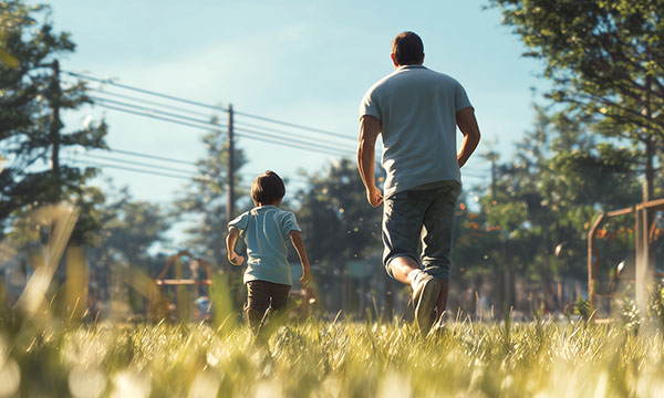 Dad and kid playing in the park